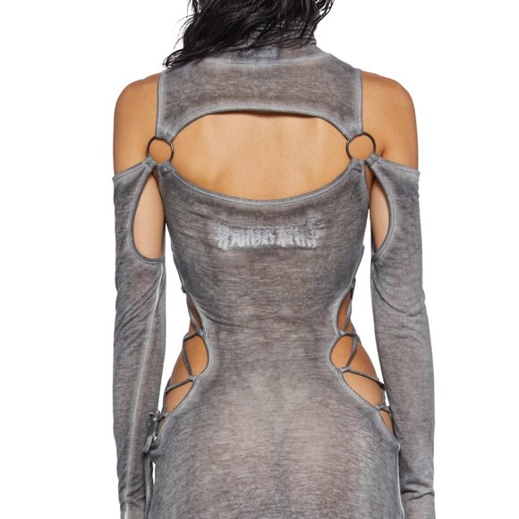 NWT Darker Wavs Extra Tall Turtleneck Semi-Sheer Jersey Maxi Dress w. Side Slits - Picture 5 of 11